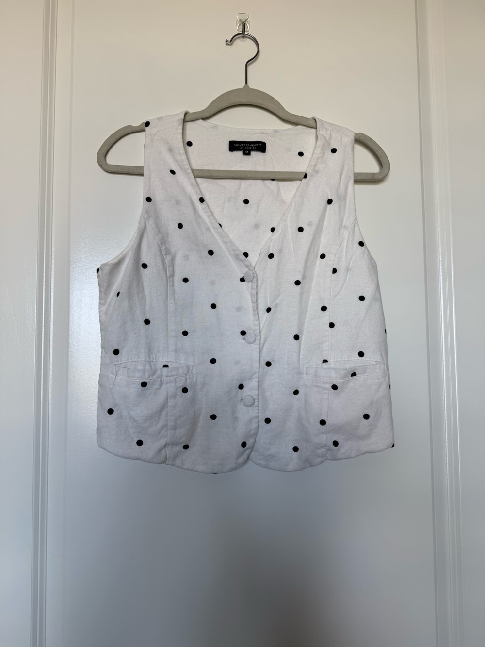 Velvet Heart White Polka Dot Sleeveless Button Vest